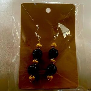 Black onyx, and gold earrings